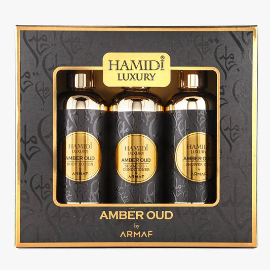 LUXURY AMBER OUD GIFT SET 95ML (SHOWER GEL + BODY LOTION + SHAMPOO CONDITIONER) - HAMIDI USA