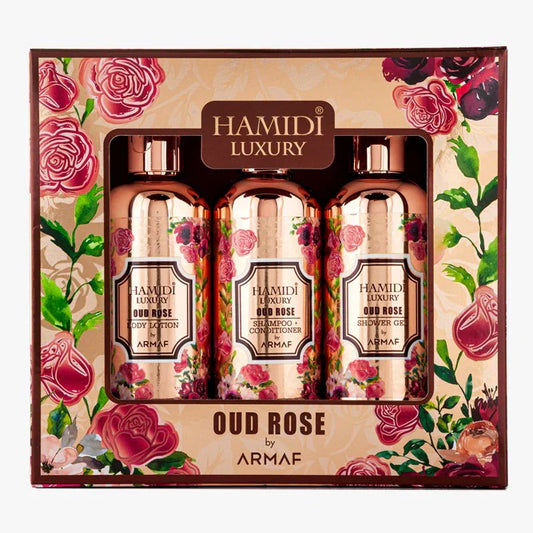 LUXURY OUD ROSE GIFT SET 95ML (SHOWER GEL + BODY LOTION + SHAMPOO CONDITIONER) - HAMIDI USA