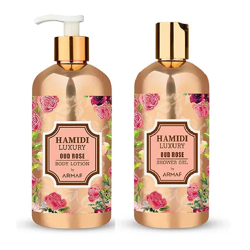 Hamidi Luxury Oud Rose 2pc Set .16.9 oz Body Lotion /16.9 oz Shower Gel