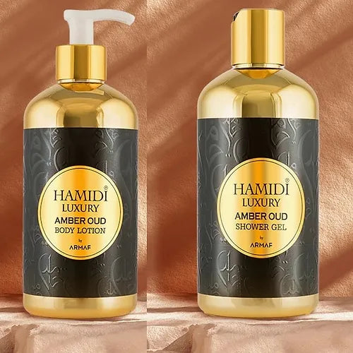 Hamidi Luxury Oud Amber 2pc Set .16.9 oz Body Lotion /16.9 oz Shower Gel